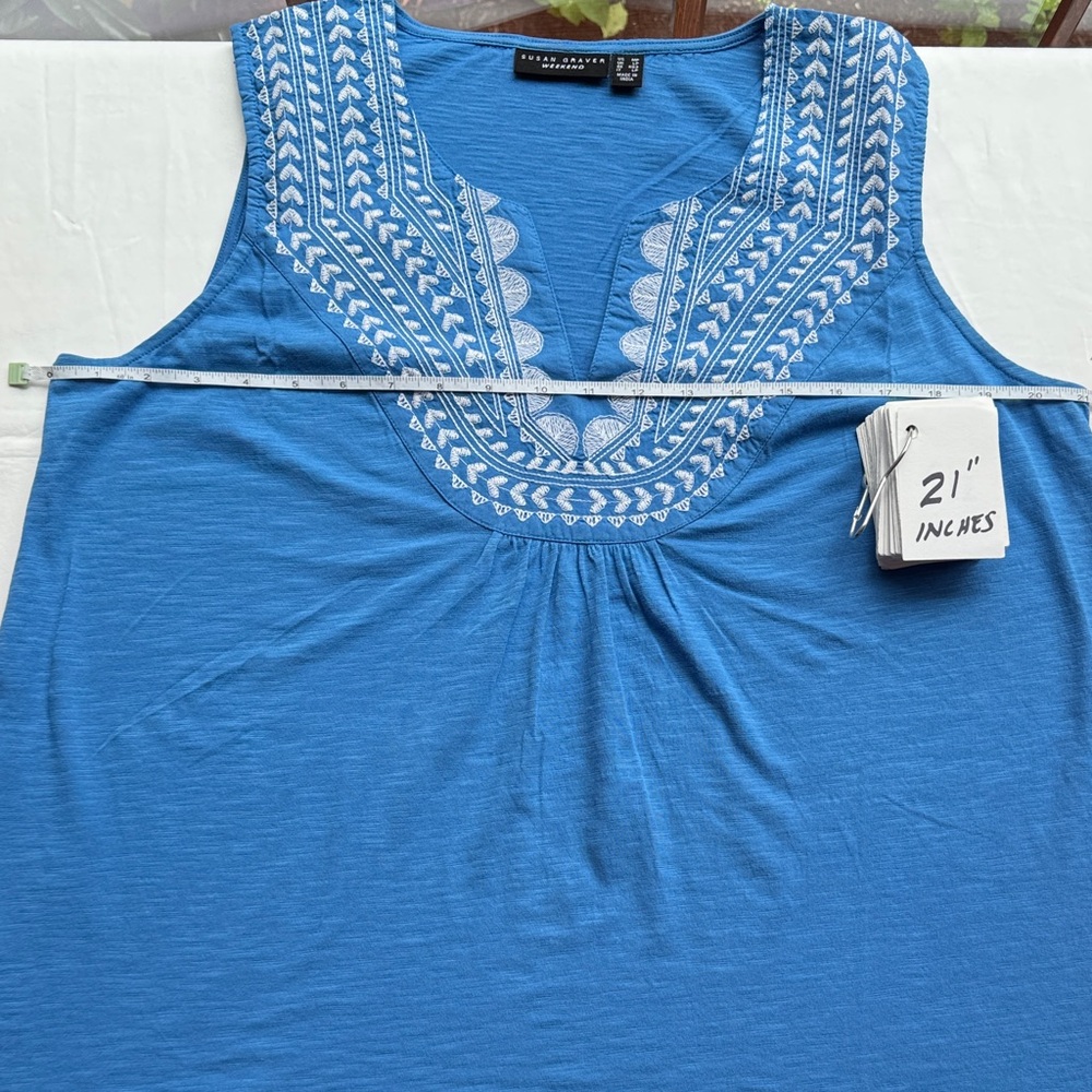 Brand New Susan Graver Sky Blue Embroidered Tank Top - Picture 10 of 13